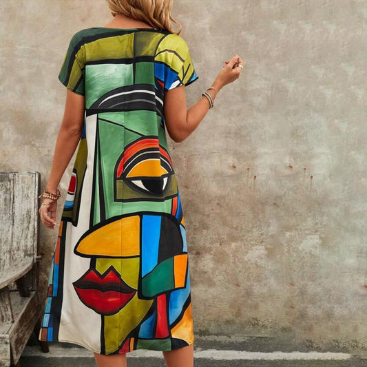 Abstract Print Casual Dress