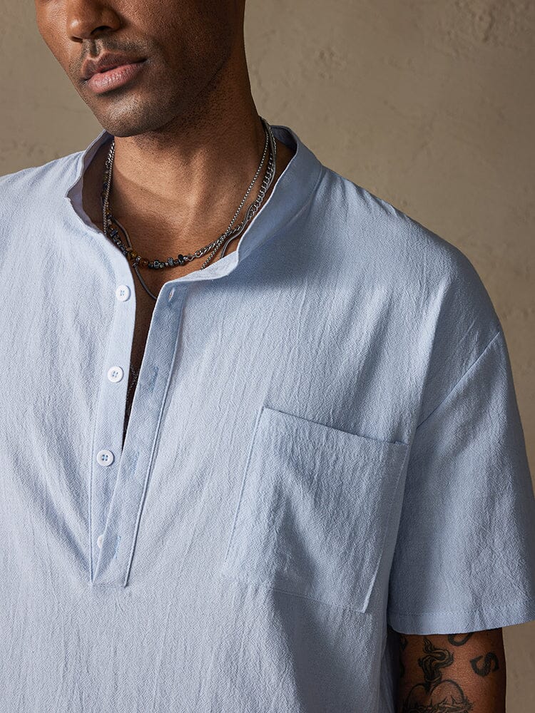 Fashion Cotton Linen Half Button Shirt