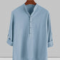 Stand Collar Cotton Linen Style Long Sleeve Shirt