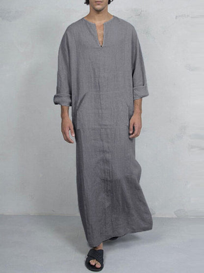 Linen One-Piece Hexagonal Pocket Long Shirt