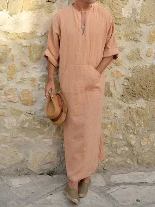 Linen One-Piece Hexagonal Pocket Long Shirt