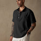 Fashion Cotton Linen Half Button Shirt