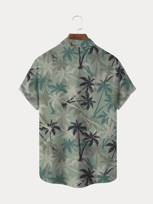 Hawaiian Coconut Tree Graphic Cotton Linen Shirt