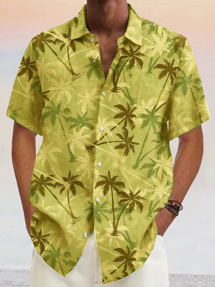 Hawaiian Coconut Tree Graphic Cotton Linen Shirt