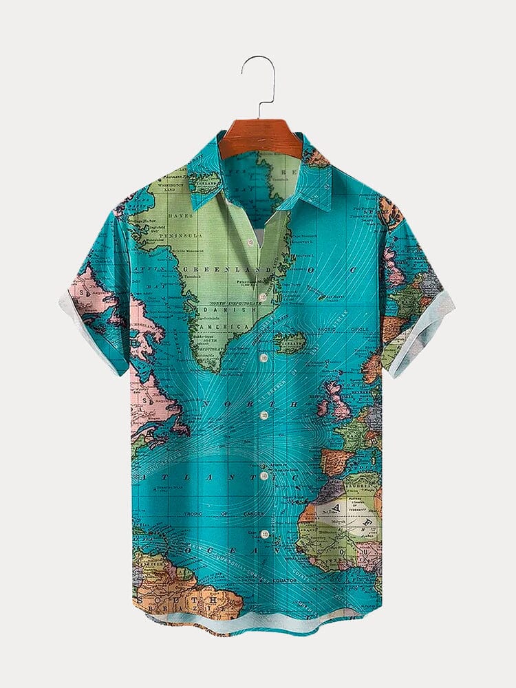 Stylish Map Pattern Cotton Linen Shirt