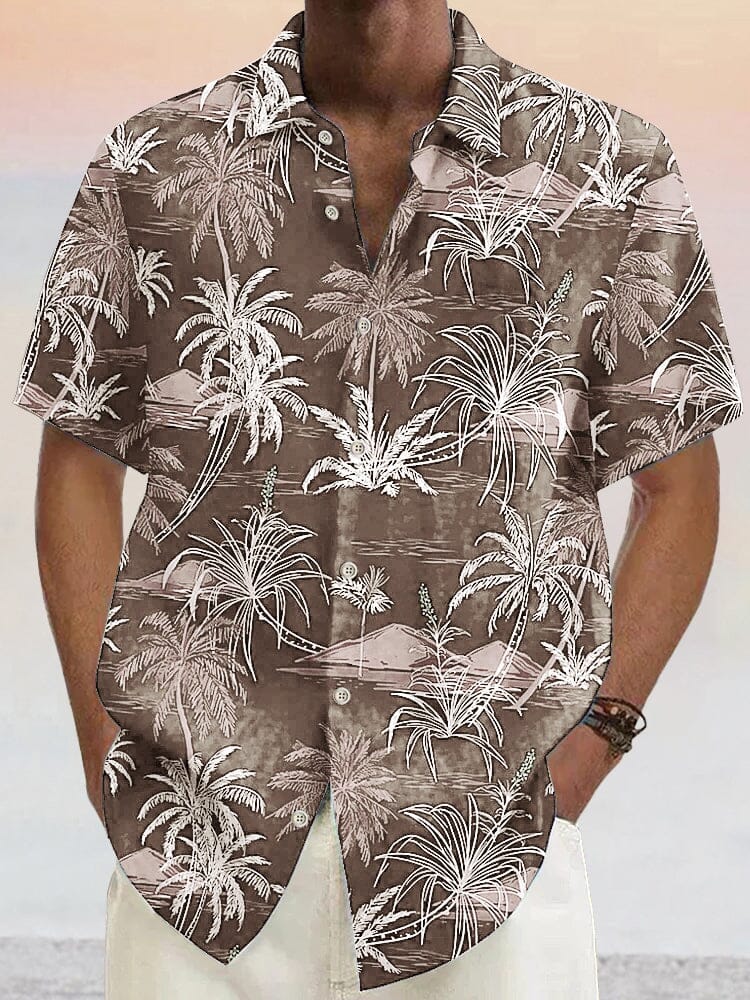 Hawaiian Style Printed Cotton Linen Shirt