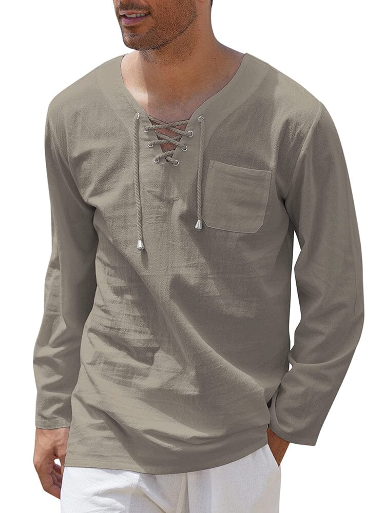 Breathable Solid Drawstring Cotton Linen Shirt (US Only)