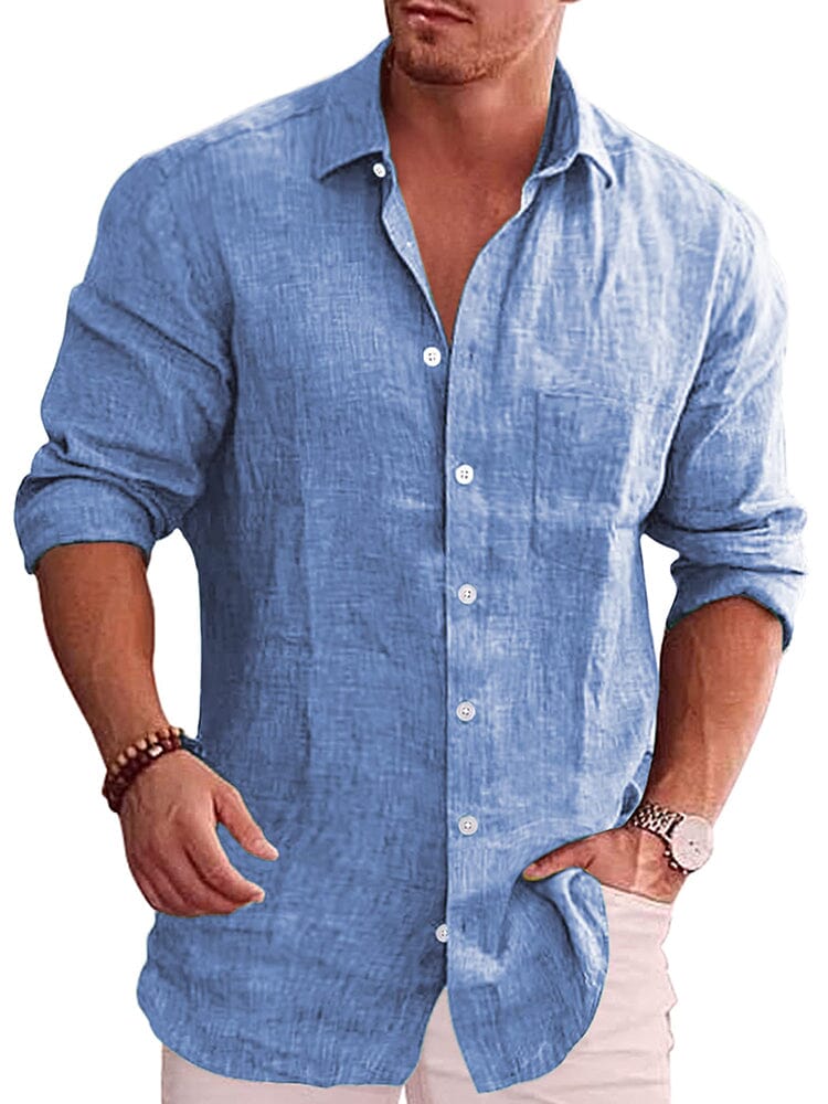 Classic Casual Button Down Cotton Linen Shirt (Us Only)