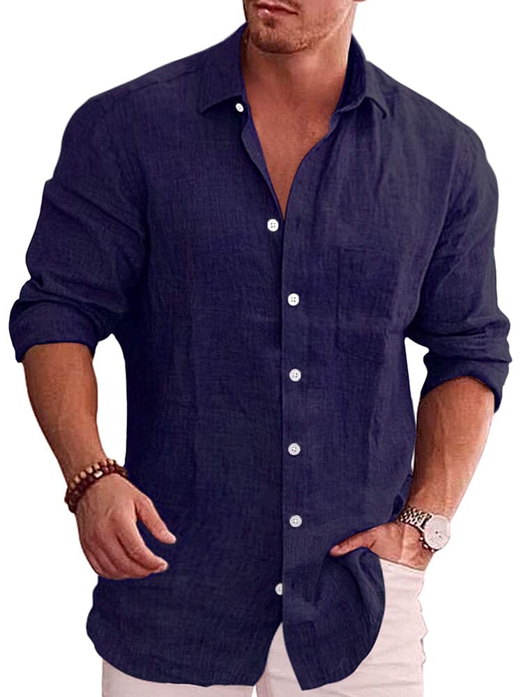 Classic Casual Button Down Cotton Linen Shirt (Us Only)